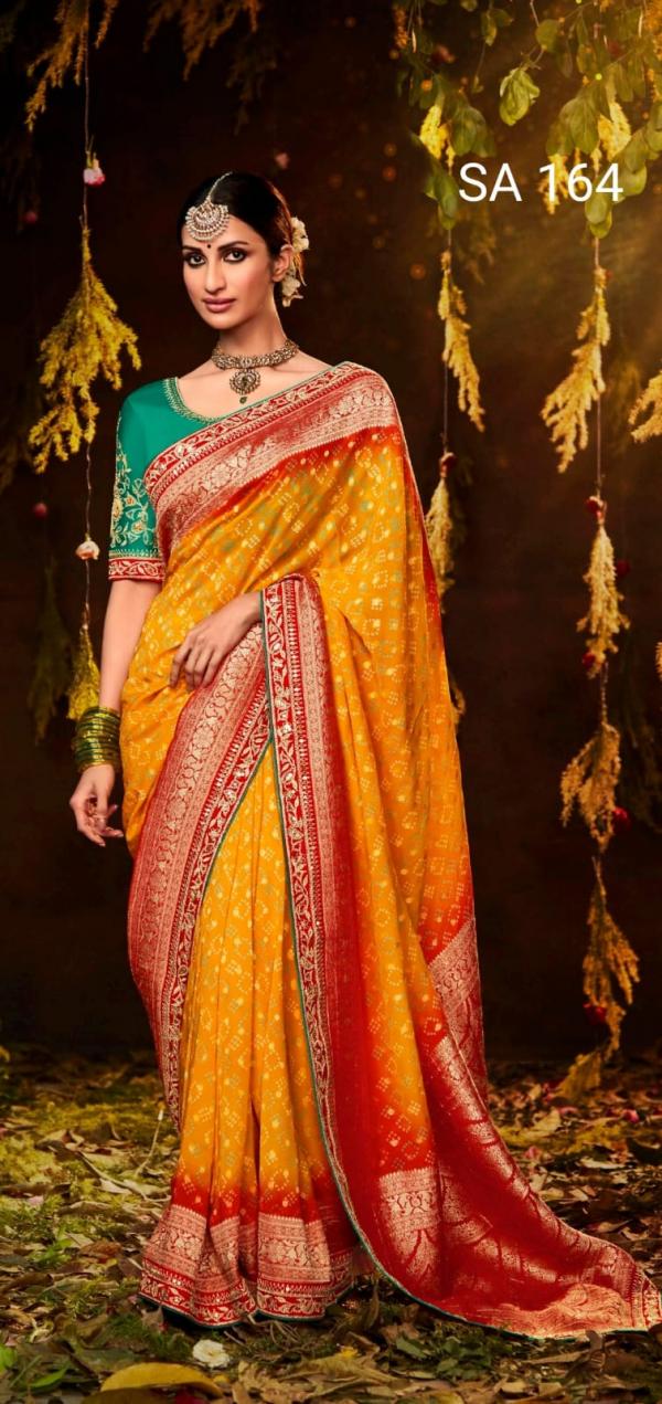 Kimora Sindhuri Bandhej Embroidery Saree Collection